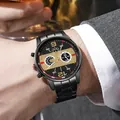 Men's business quartz watch with black metal strap and black-gold chronograph dial - Black Gold