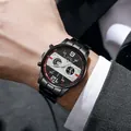 Men's business quartz watch with black steel strap and red multi-function sub-dials - Black Case Silver Dial