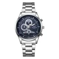 Herenhorloge met zilveren roestvrijstalen band, blauwe geruite wijzerplaat en maanfase - Donkerblauw