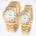 Detailed macro view of the fluted gold bezel and diamond markers on the Grealy quartz watch - Men's Gold Case White Dial