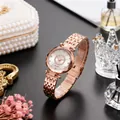 Elegant rose gold ocean star quartz watch with faceted glass and crystal dial for women - White