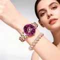 Luxury rose gold women's watch with purple starry sky dial and heart bracelet set - Purple + Bracelet