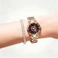 Elegant rose gold quartz watch and heart-shaped diamond bracelet set for women - Dark Coffee With Bracelet