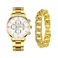 Gold quartz watch set for men with white dial and iced-out rhinestone cuban chain - Style 27 With Rhinestone Bracelet