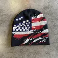 Detail of knit beanie featuring a distressed American flag pattern and woven texture - M (54-59cm) / Black