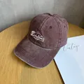 Detail of vintage washed burgundy cotton baseball cap with Boston 3D embroidery - Burgundy