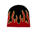 Hip hop knit beanie featuring a red flame pattern on black background for winter warmth - Red Flame
