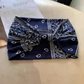Bandeau bandana bleu marine à motif paisley avec nœud papillon pour le yoga - Bleu marine
