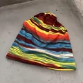 Detailed knit texture of a colorful striped beanie scarf with soft warm fabric - One Size (55-58cm) / Lake Blue