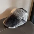 Berretto piatto classico in tweed a spina di pesce con patchwork in lana grigia - Regolabile / Nero