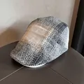 Berretto retrò in lana con classico design patchwork in tweed a spina di pesce - Regolabile / Grigio