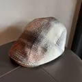 Coppola retrò in misto lana con motivo a spina di pesce marrone e beige autunnale - Regolabile / Arancione