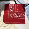 Klassieke rode bandana met paisley-patroon op getextureerde achtergrond met tijdschrift - Rood