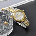 Reloj de cuarzo con correa de acero bicolor plata oro y esfera con efecto de sol - 30MM / Modelo Mujer Esfera Blanca