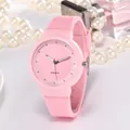 Reloj de cuarzo rosa minimalista con correa de silicona y accesorios de moda elegantes - Rosa
