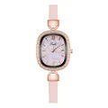 Macro detail of rose gold oval watch case with sparkling diamonds and pink leather strap - Shell Roman Pink