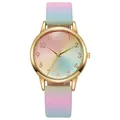 Women's quartz watch with rainbow gradient dial and candy-colored leather strap - Style B