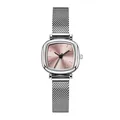 Orologio donna elegante con quadrante quadrato rosa e cinturino in maglia milanese - Quadrante Rosa Chiaro