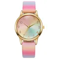 Women's quartz watch featuring a gradient macaron leather strap and golden case - Style D
