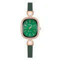 Detail view of oval emerald green watch face with crystal bezel and rose gold case - Number Green