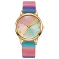 Montre à quartz pour femme avec dégradé arc-en-ciel et bracelet en cuir macaron - Style G