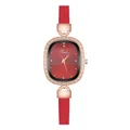 Elegant ladies vintage oval watch with red gradient dial and rose gold crystal bezel - Four Diamonds Eight Nails Red