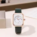 Elegante reloj cuadrado para mujer de oro rosa con correa de piel de cocodrilo verde y esfera - Esfera Blanca Correa Verde