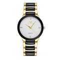 Fashionable Orlando quartz watch featuring a gold and black metal band with crystal accents - White Male Style