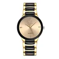 Women's quartz watch with gold and black alloy band and diamond markers on gold dial - Gold Men's