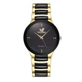 Fashionable women's quartz watch in gold and black metal finish with diamond accents - Black Men's Style