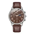 Orologio da uomo al quarzo con cinturino marrone in pelle e cassa in metallo argento - caffè