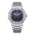 Men's luxury silver steel watch with diamond-set bezel and dark blue textured dial - Silver Case Blue Dial