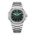 Men's luxury steel watch with diamond bezel, green grid dial and date display - Silver Case Green Dial