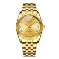 Dettaglio orologio al quarzo dorato con lunetta zigrinata e indici in strass di lusso - Color Oro Ragazzo