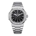 Silver stainless steel watch with black grid dial and crystal-set bezel for men - Silver Case Black Dial
