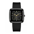 All-black square quartz watch with golden hands, rhinestone markers, and silicone strap - Black