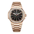 Rose gold men's watch featuring a black textured dial and iced-out diamond bezel - Rose Gold Case Black Dial