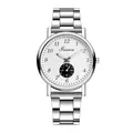 Detailed view of classic men's quartz wristwatch with silver steel strap and white dial - GD275 One Sub-dial White Dial