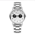 Macro detail of Ganwa men's watch featuring white dial with black Arabic numerals - GD275 Two Sub-dials White Dial