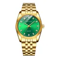 Orologio al quarzo da uomo in oro con quadrante verde a raggio di sole e cristalli - Verde Uomo