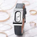 Elegant rectangular women's quartz watch with gray leather strap and silver metal case - Silver Case White Dial Grey Strap