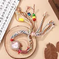 Bohemian hartvormig horloge met strass-steentjes en kleurrijke gevlochten armband - Roze