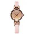 Detail of pink leather strap and rose gold watch case with crystal accents on lugs - Pink