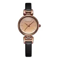 Detail of rose gold brushed watch dial with black leather strap and rhinestone accents - Black