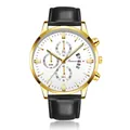Detail of Ganwa men's watch with three-eye sub-dials and curved calendar display - White Face Black Strap