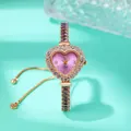 Orologio cuore elegante in oro rosa con quadrante viola e castone di strass su fondo verde - Oro Rosa Viola