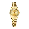 Reloj de cuarzo dorado para hombre con marcadores de diamante y bisel estriado de lujo - Color Dorado Niña