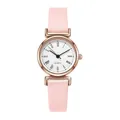 Elegant rose gold women's quartz watch with pink leather strap and white roman dial - Pink
