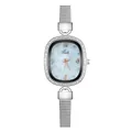 Detail of elegant oval quartz watch with silver mesh band and crystal bezel decoration - 4-Number White