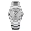 Reloj de cuarzo para hombre en acero plateado con doble calendario y esfera luminosa - Plateado/Gris